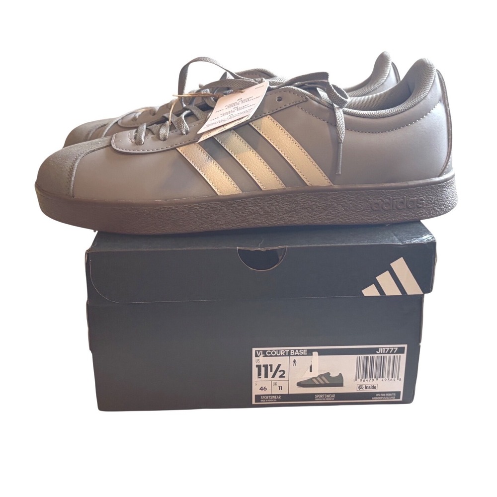 New Adidas VL Court Base Mens Grey White Low Top Sneakers JI1777 Size 11.5 NEW